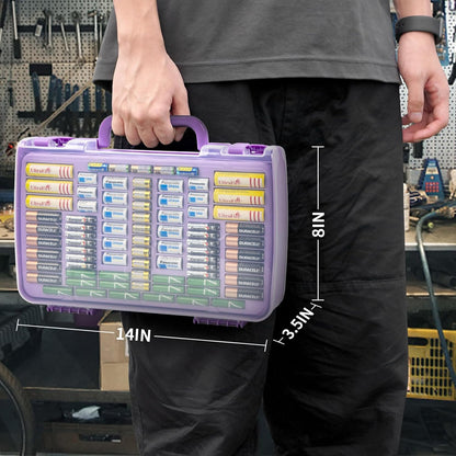 Battery Organizer Storage Case with Tester for 269 Batteries, Double Sides | Plastic, For AA AAA 4A C D Cell 9V 3V LR44 CR2 CR123 CR1632 18650 Button, Wall/Drawer, For Families/DIY/Home/Garage, Grey