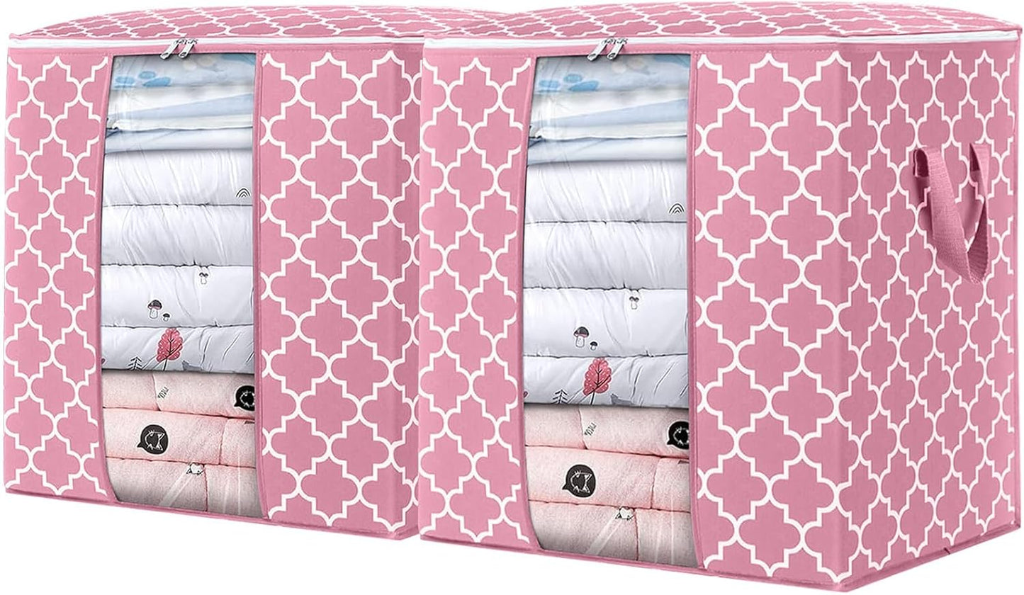WISELIFE Storage Bags 3 Pack/100L Large Blanket Clothes Organization and Storage Containers for Comforters,Bedding, Foldable Organizer with Reinforced Handle, Clear Window, Sturdy Zippers,Gray