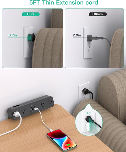 Mifaso PD30W Desk Clamp Power Strip, Surge Protector, Fast Charging Station | 4 Outlets, 4 USB (2 USB C), 5FT Extension Cord, Desk Organizer Gaming Accessories Office Essentials, Fits 1.96" Tabletop Edge