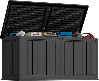 Greesum Outdoor Storage Box 31 Gallon Storage Box with Lid for Patio Furniture, Garden Tools, Pool Supplies, Waterproof and UV Resistant, Lockable, Dark Black