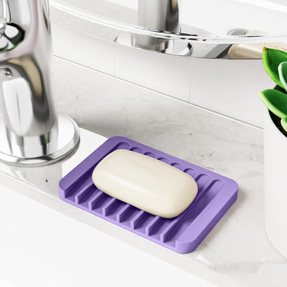 4-Pack Self Draining Soap Dish for Shower Bathroom Waterfall Silicone Soap Saver Tray Sponge Holder for Kitchen Sink Non-Slip Easy Clean (Black and White)