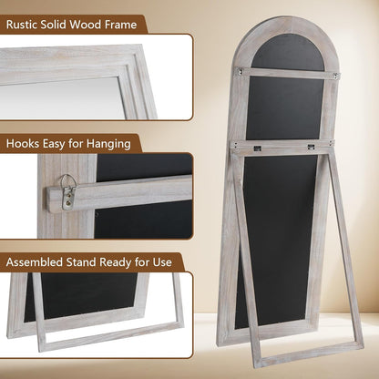 MELOMOIR Arched Full Length Mirror with Solid Wood Frame, 56"x21" Rustic Farmhouse Floor Mirror with Stand, Free Standing Leaning Hanging, for Bedroom Living Room Dressing Room Entryway, Brown
