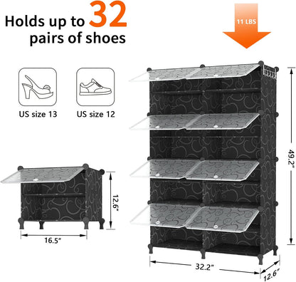 AWTATOS 8 Tiers Shoe Rack Organizer, 32 Pair Shoe Storage Cabinet, White | DIY Stackbale Plastic Shoe Organizer Shelves for Closet Entryway Hallway Bedroom