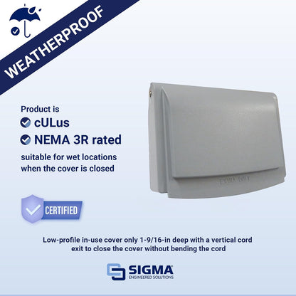 Sigma 14441 Weatherproof Slimline WIU Horizontal Receptacle Cover, Gray