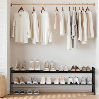 STORAGE MANIAC Long Expandable Shoe Rack, 18 Pairs Metal Wide Stackable Shoe Rack, Adjustable Shoes Shelf, Freestanding Shoes Organizer for Closet, Entryway, Hallway, Garage, Front Door, 3 Tiers