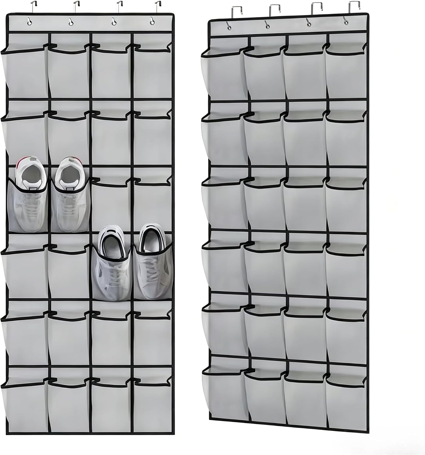 Meolsaek Over Door Shoe Organizer with 24 Breathable Mesh Pockets, Shoe Holder for Door with 4 Metal Hooks, Back of Door Shoe Organizer for Closet, Bedroom, Bathroom, Pantry (Grey - 24)