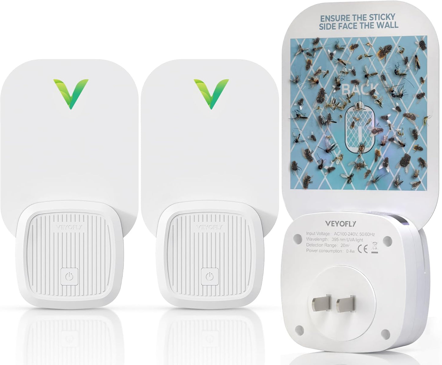 VEYOFLY Fruit Fly Traps for Indoors (1 Device + 2 Refills), Gnat Trap Indoor Plug in, Bug Traps, Flying Insect Trap, Gnat Traps for House Indoor, Fly Trap Indoor for Home Bug Light, Gnats Catcher