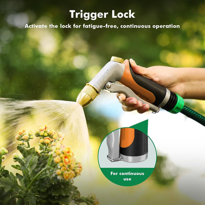 RESTMO Metal Water Hose Nozzle, Heavy Duty Garden Hose Sprayer for Outdoor | Adjustable Brass Spray Head, 4 Watering Patterns, Jet | Mist | Cone | Full, Leak-proof, Ideal for Lawn & Plant & Car, Green