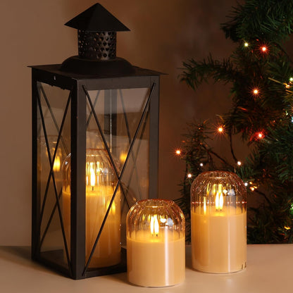 Grey Glass Flameless Pillar Candles with Remote, Flickering Battery LED Candles Table Decor Gift Set of 3
