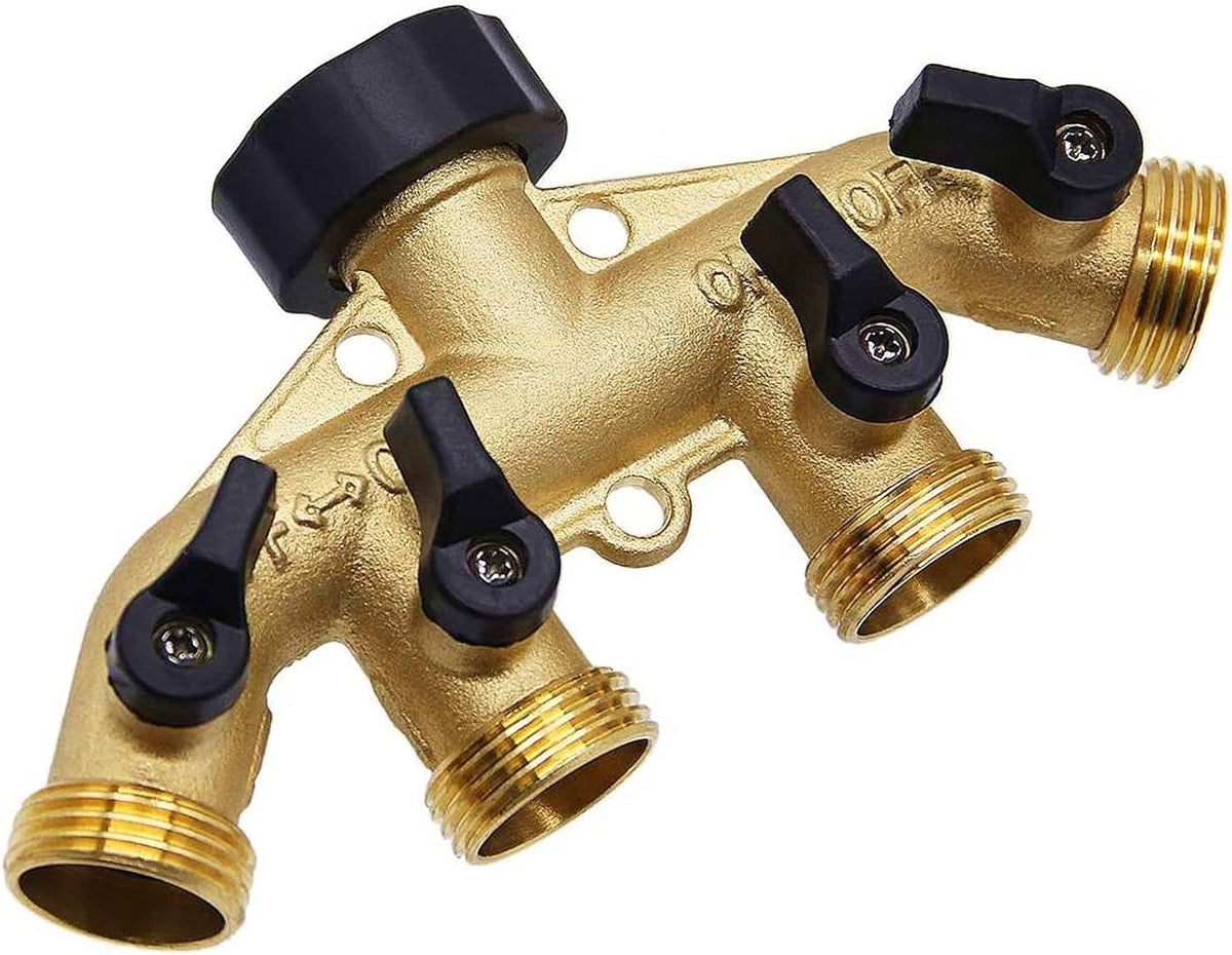 Biswing 2 Pack Garden Hose Splitter 2 Way, Heavy Duty Brass Connector Tap Splitter, Y Splitter 2 Valves with 4 Extra Rubber Washers
