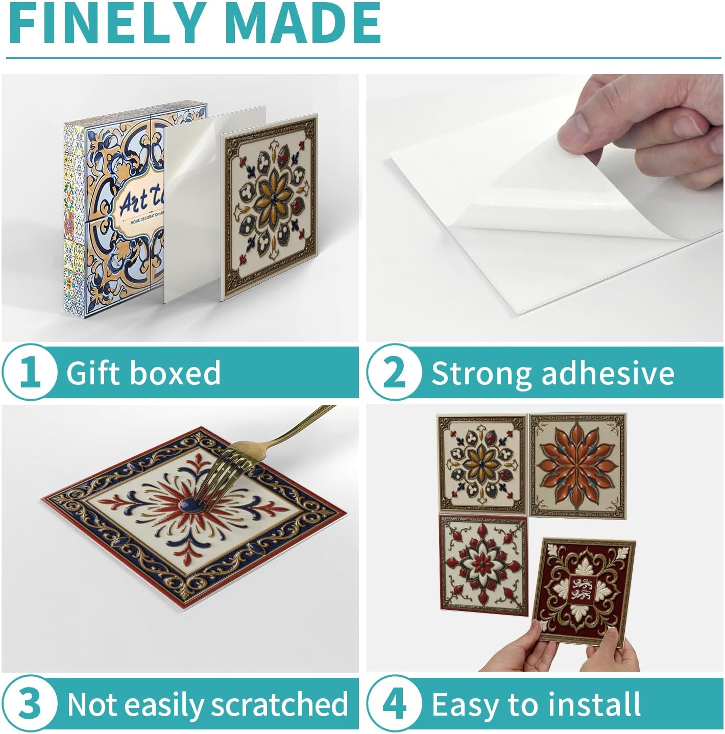 Peel and Stick Backsplash Tile Sticker for Kitchen and Bathroom Walls - 24 Removable 5.9"x5.9" Tiles, Waterproof