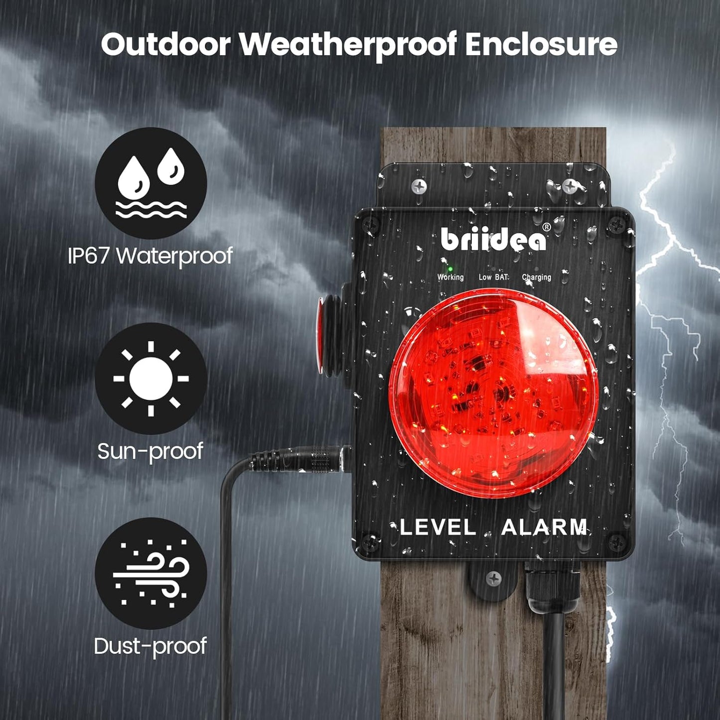 Sump Pump Alarm, Briidea Indoor/Outdoor High Water Septic Tank Alarm with 110dB Loud Alarm and Large LED Indicator, 10ft Level Float Switch, Ideal for Septic Sump Pump Pond Water Tank
