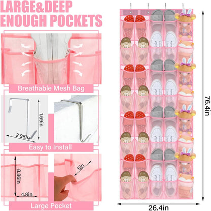 Windyun 40 Over The Door Shoe Organizer, Large Mesh Pocket Hanging Shoe Rack Hanger Large Capacity Gray Behind The Door Storage Holder for Dorm College Closet Entryway Bedroom Utility Room Women Men