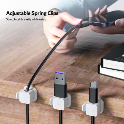 PZOZ 6 Pack Cable Clips, Adhesive Cable Management Clips for Desk & Desk Edge, No-Slip Cord Holders for Charging Cables, No Drill Wire Organizer for Home Office (Black)