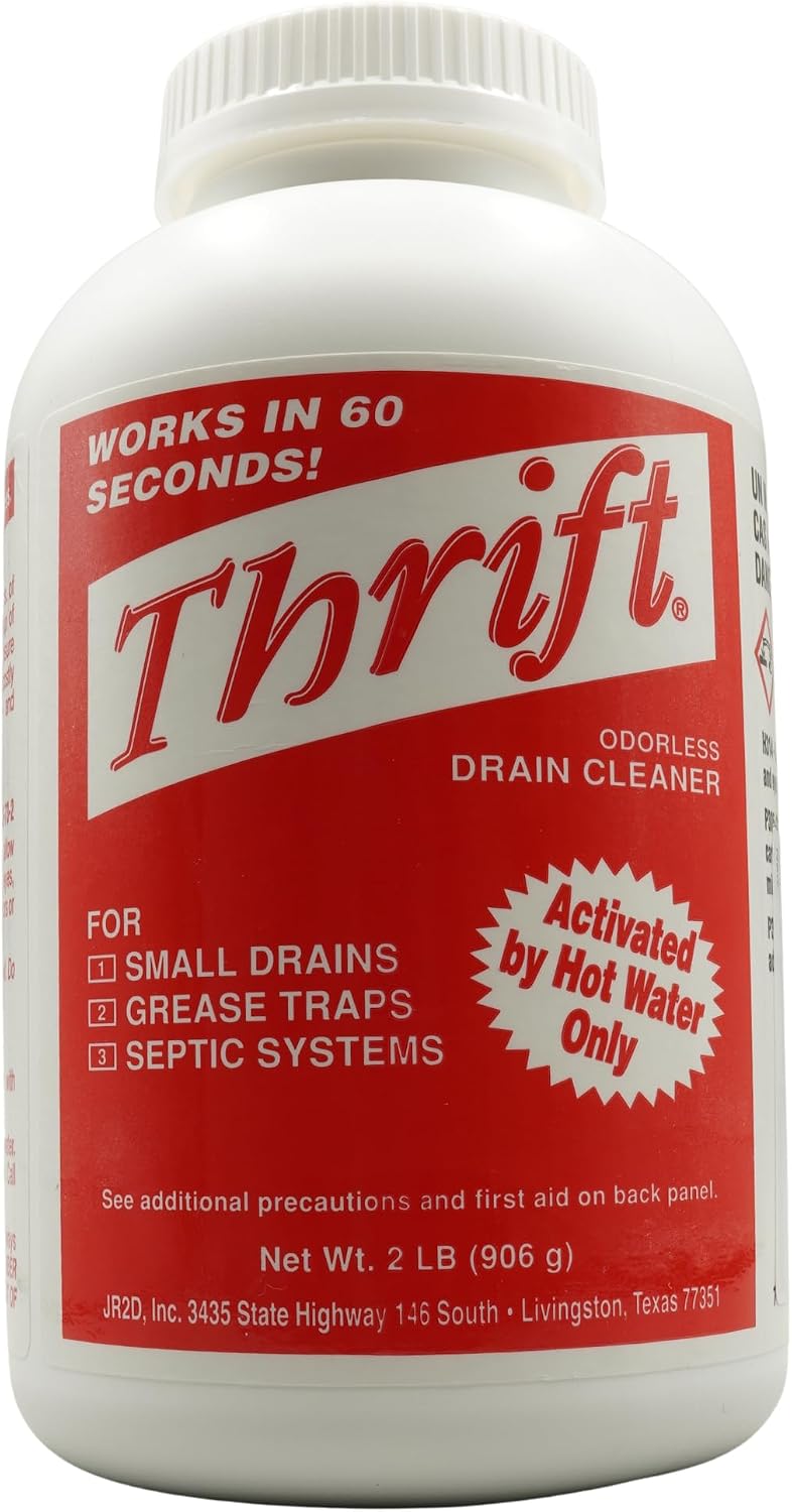 Thrift T-200 Drain Cleaner – 2 lb Odorless Drain Opener – Activated by Hot Water – For Small Drains, Grease Traps & Septic Systems