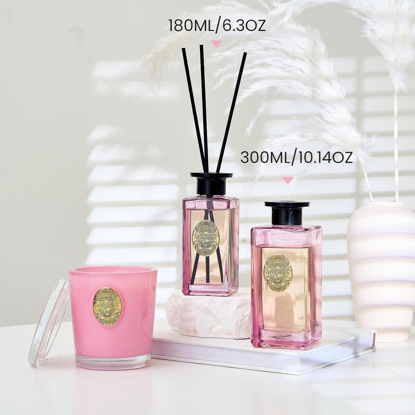 M&SENSE 6.3 oz Large Reed Diffuser Set | Lime+Basil Scent Oil Diffuser with Sticks | Hotel Collection Non-Toxic Home Fragrance |for Bedroom Bathroom Living Room - Colors B