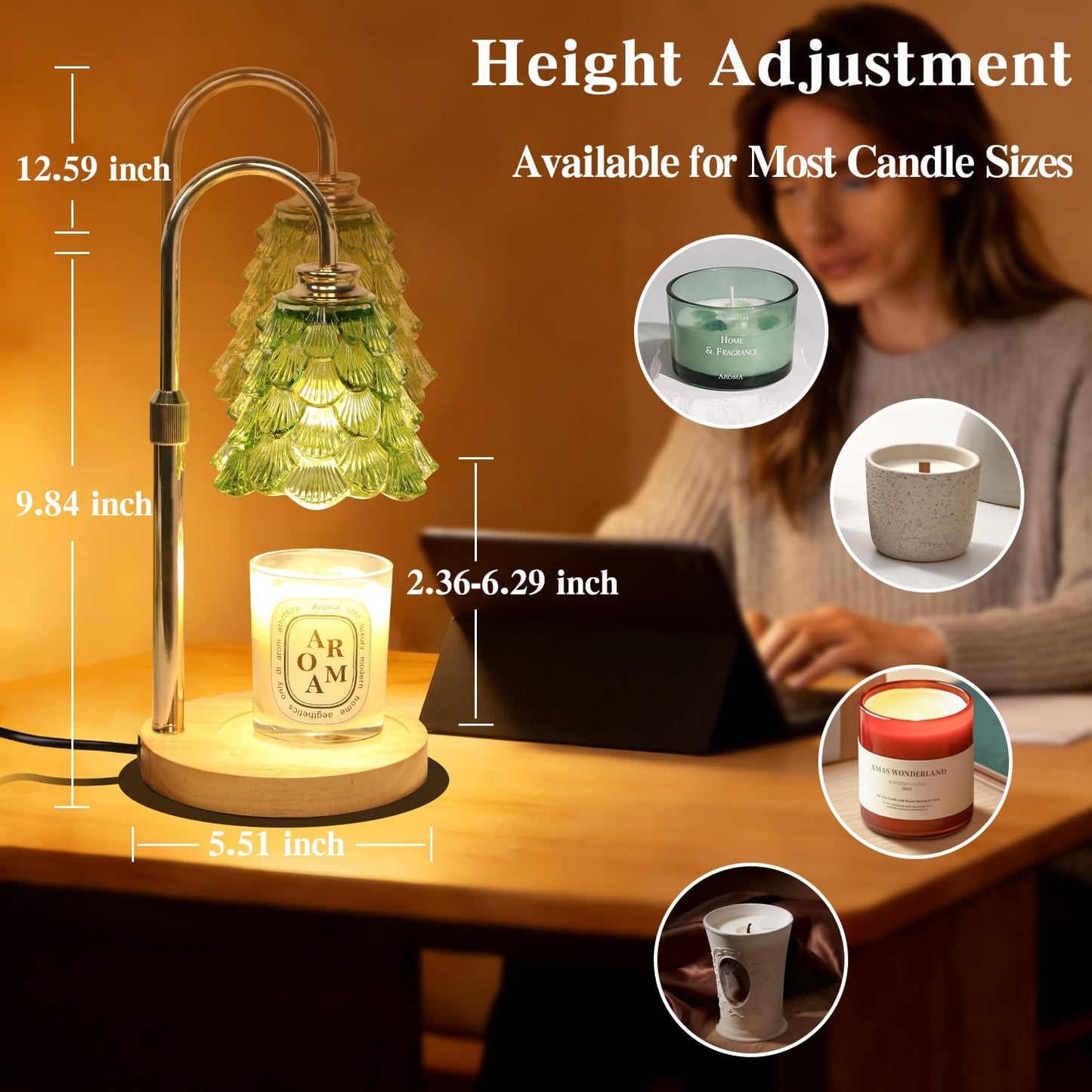 Fragrance Candle Warmer Lamp with 2 Bulbs Electric Candle Warmer with Timer & Dimmer for Home Decor