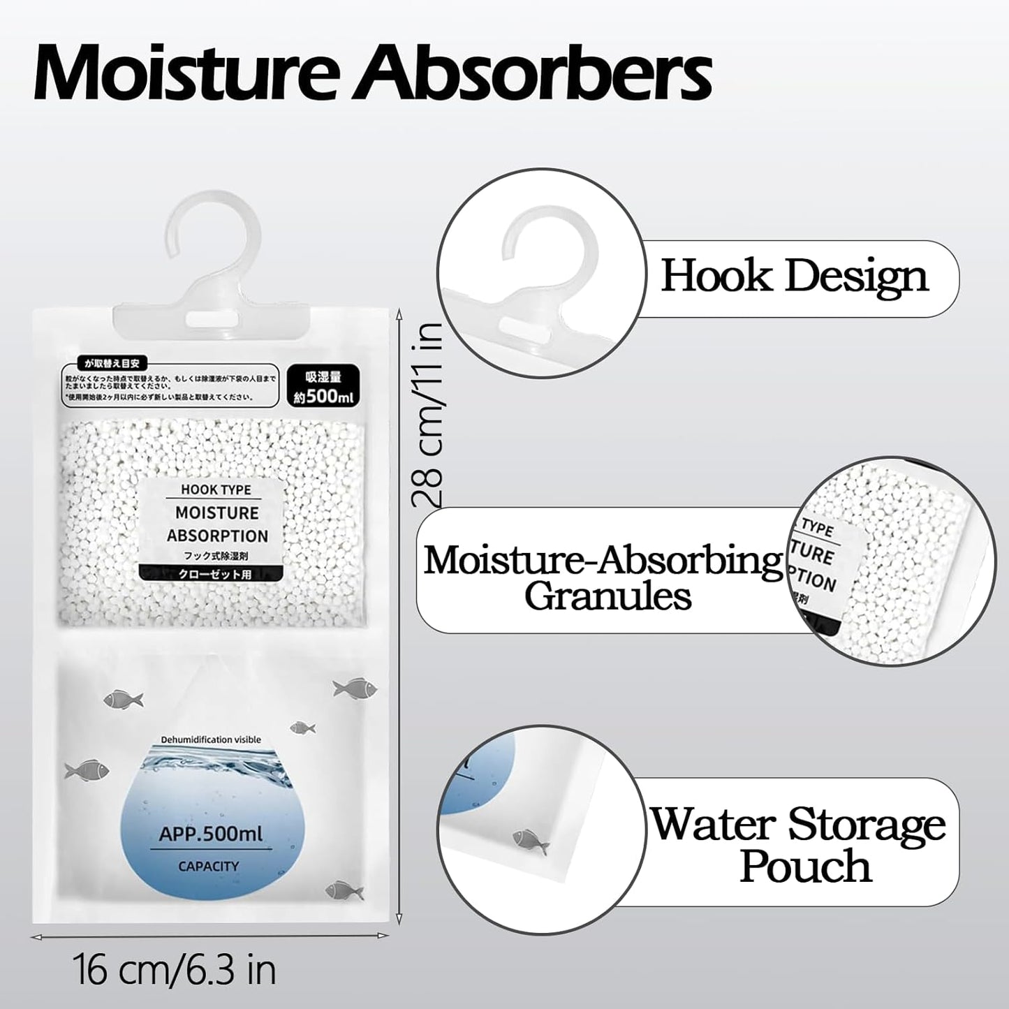 Moisture Absorbers 12 Pack，Hanging Closet Dehumidifier Bags,Humidity Packs, Humidity Absorber in Wardrobes, Bedrooms, Bathrooms