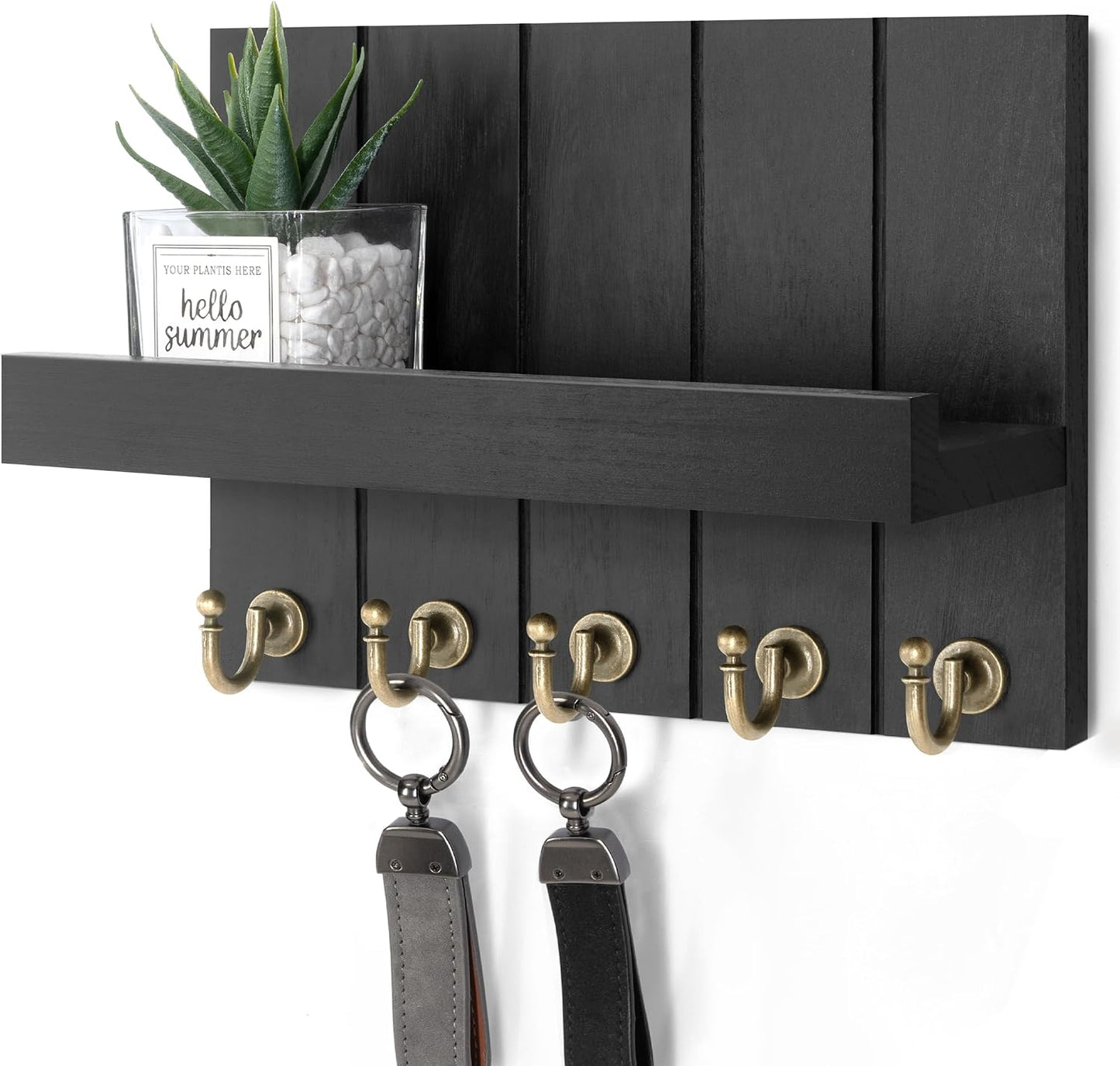 Rebee Vision Decorative Key Holder Wall Mount - Rustic Key Holder for Wall with Shelf and Mail Organizer for Living Room Decor - Home Essentials for Home Improvement (Brown, 3.54" x 10" x 7.28")