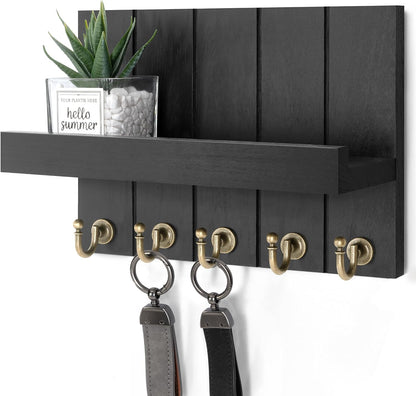 Rebee Vision Decorative Key Holder Wall Mount - Rustic Key Holder for Wall with Shelf and Mail Organizer for Living Room Decor - Home Essentials for Home Improvement (Brown, 3.54" x 10" x 7.28")