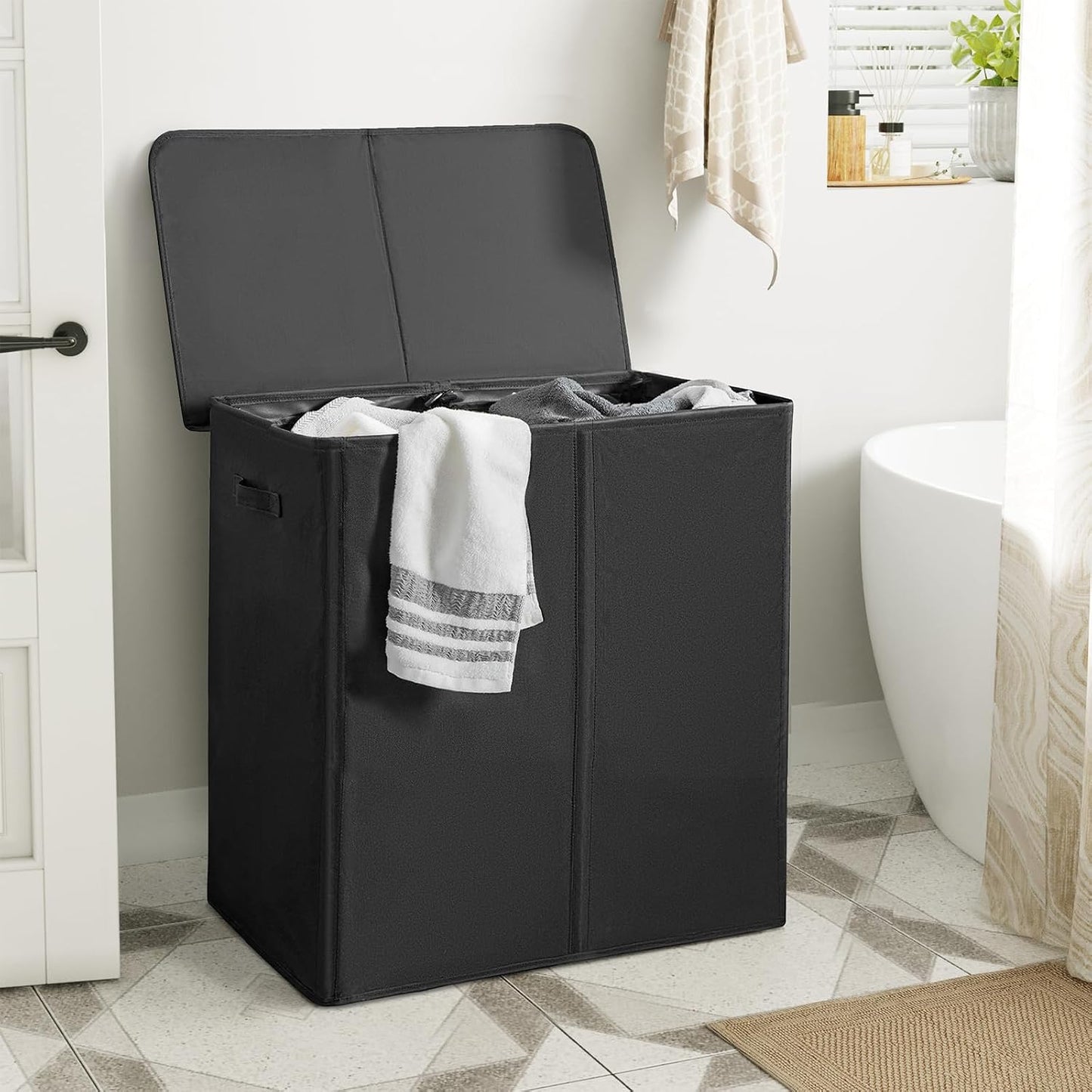 WOWLIVE 180L Laundry Hamper with Lid 3 Section,Large Laundry Basket with Removable Bags and Handles,Collapsible Dirty Clothes Hampers for Laundry,Laundry Basket Organizer for Laundry Room,Dorm,Beige