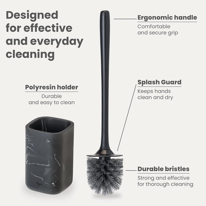 Vigar Zense Toilet Brush and Holder Set - Toilet Bowl Brush and Holder, Polyresin Stone Bathroom Accessory, Compact Toilet Cleaner Brush for Bathroom Decor and Toilet Accessories Set - White Marble
