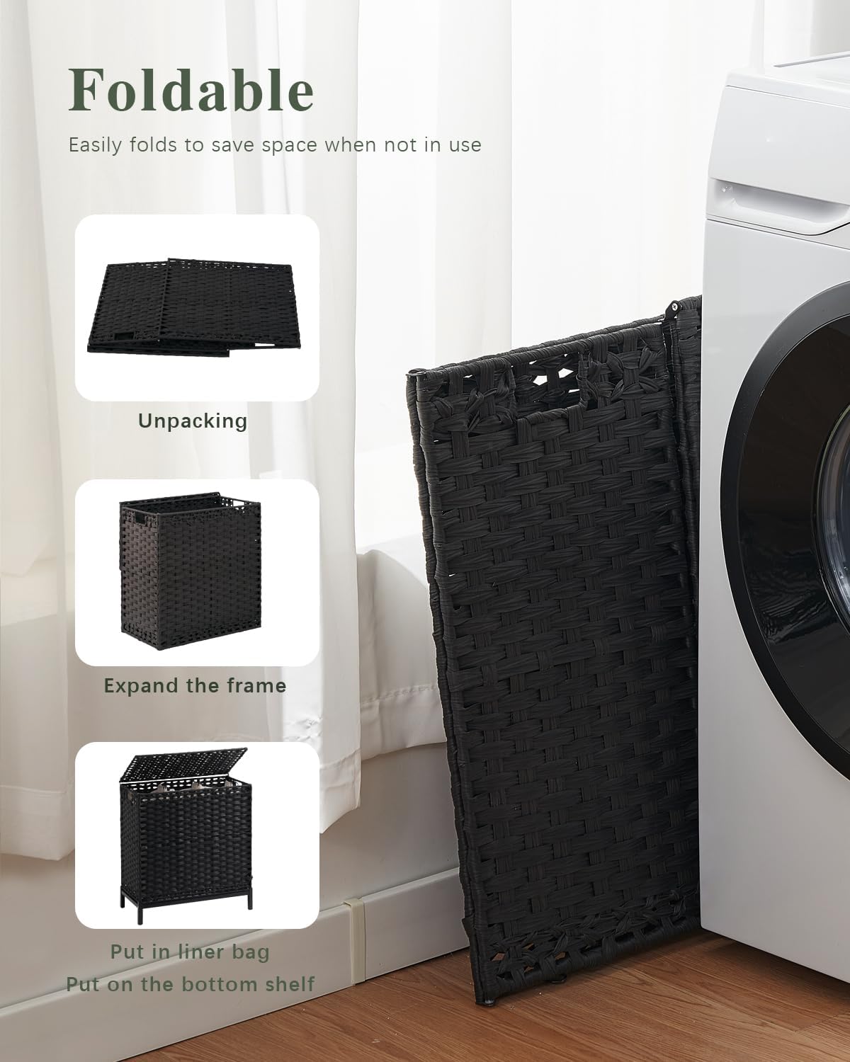 SETVSON Laundry Hamper with Lid 132 L, (35 Gallons) Clothes Hamper with Lid, Handwoven Rattan Laundry Hamper with Metal Heightened Feet, Laundry Hampers with 3 Removable Liner Bags for Laundry-Natural