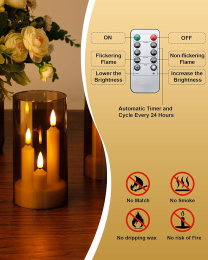 Set of 24 Slim Outdoor LED Candles, Battery Operated Flickering Fake Candles with 10-Key Timers for Patio & Porch Decor, 2.2 Inch Diameter Waterproof Resin Pillars for Large Events & Sconces (White)