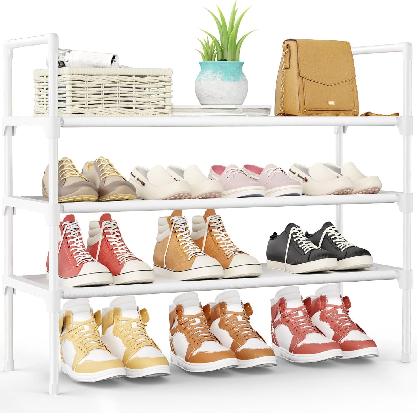 Kitsure Shoe Rack - 3-Tier Shoe Organizer, Shoe Rack for Closet, Entryway, Bedroom, Easy- Assembly Storage Shelf with Side Handles, 27.6" Wide - 3 Tiers, Grey