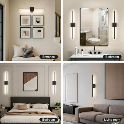Battery Operated Wall Sconce Set of Two with Remote Control, 3000K-6000K Dimmable Black Wall Lights, Timable LED Wireless Wall Sconces, 350° Ratate for Bathroom, Living Room, Hallway 29.1 Inch