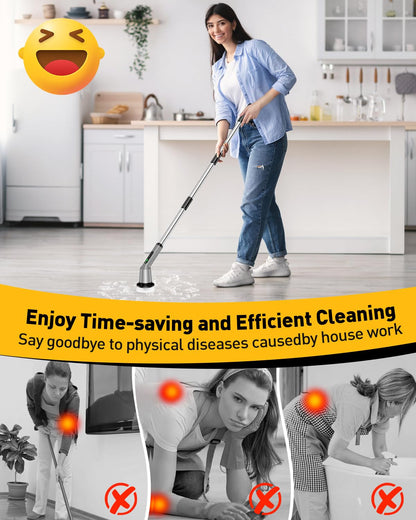 Shower Scrubber with Long Handle, Shower Cleaner Brush with 8 Floor Machine Pads, Cordless Electric Spin Scrubber for Cleaning with 2 Speed, Cleaning Supplies for Bathroom Bathtub Kitchen Floor Tile
