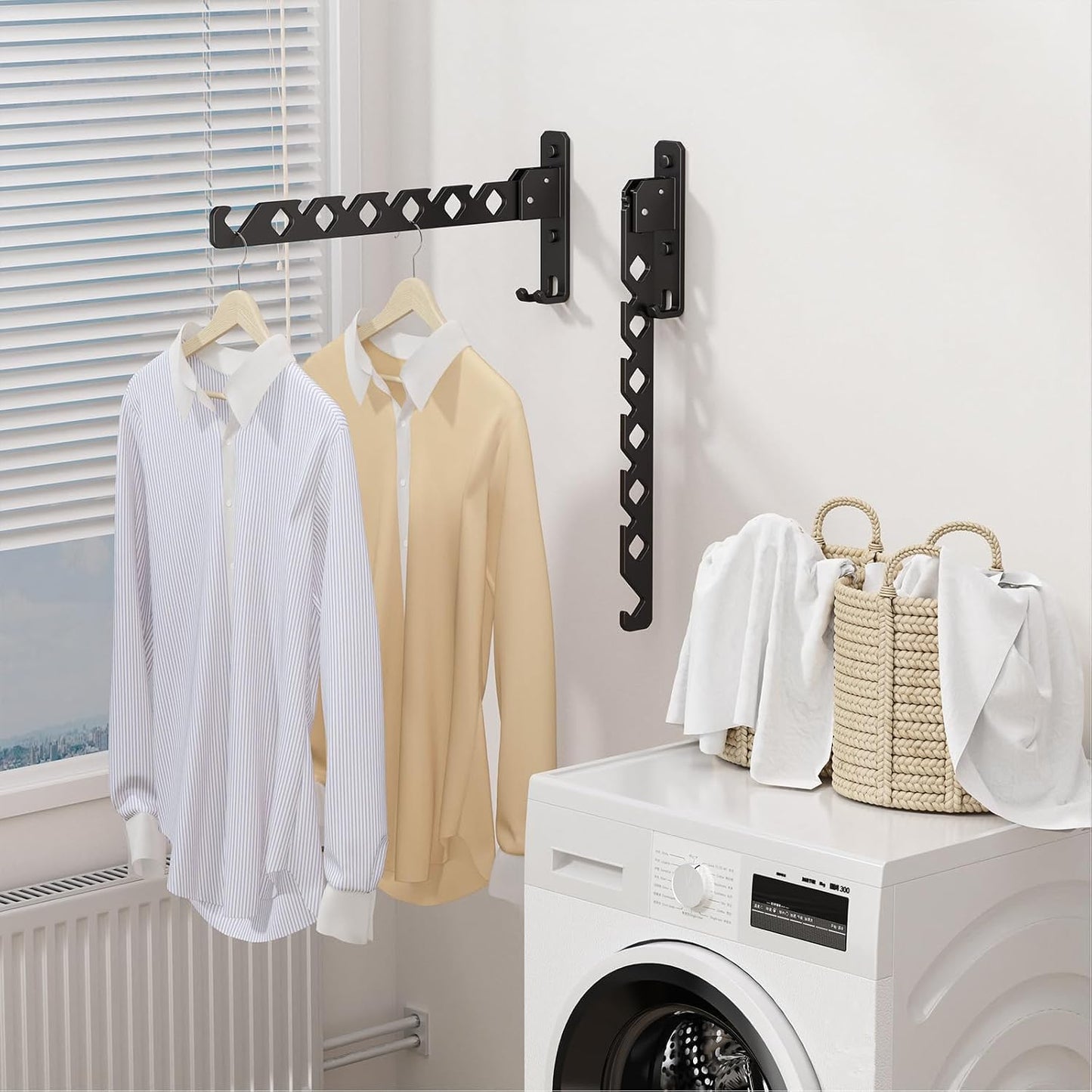 Wall Mounted Clothes Drying Rack, Wall Clothes Hanger Foldable, Laundry Hanger Hook for Bathroom, Wall Clothes Rack Indoor, Perfect for Small Spaces, White