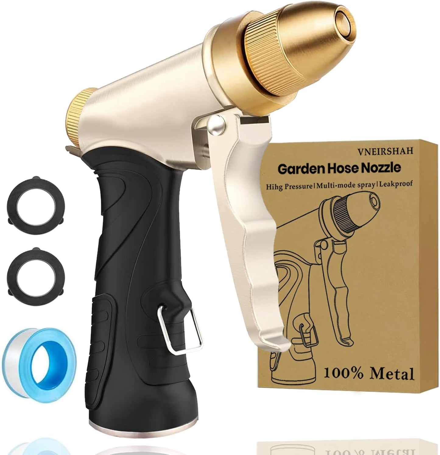 High Pressure Garden Hose Nozzle, Heavy Duty Metal Sprayer | Upgraded Water Hose Nozzle with Non-Slip Grip, Adjustable Spray Patterns for Garden, Car Washing & Pet Bathing
