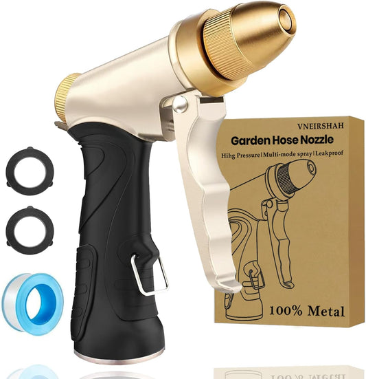 High Pressure Garden Hose Nozzle, Heavy Duty Metal Sprayer | Upgraded Water Hose Nozzle with Non-Slip Grip, Adjustable Spray Patterns for Garden, Car Washing & Pet Bathing