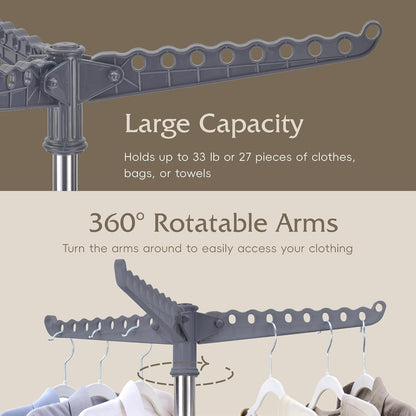 Beaudaily Clothes Drying Rack, Foldable 79.5-Inch Laundry Drying Rack,3 Tie, with Rotatable Arms, Stainless Steel, Holds 27 Clothes,8 Towels and 24 Clips for Hanging Socks, White and Silver
