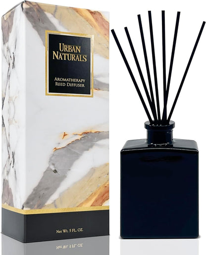 Urban Naturals Smoked Vanilla Reed Diffuser Set with Vanilla Bean, Sandalwood & Leather – 5 Ounce Sleek Black Rectangular Refillable Glass Bottle – Made in the USA