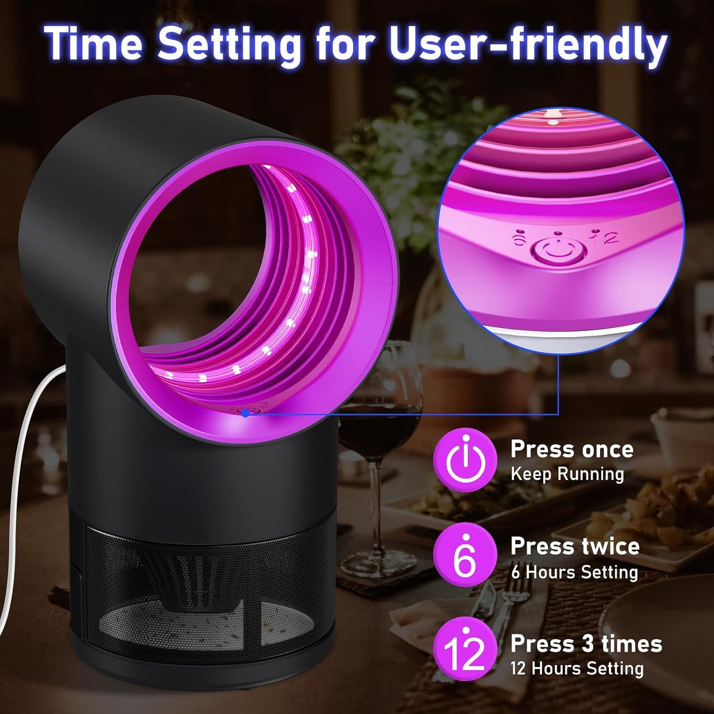 Fly Trap Indoor,Blue Gnat Traps House Indoor,Indoor Insect Trap with Timer | Fruit Fly Trap Indoors Suctions & Captures, 6/12Hr Timer, Kid & Pet Friendly, Low Noise, 10 Refills
