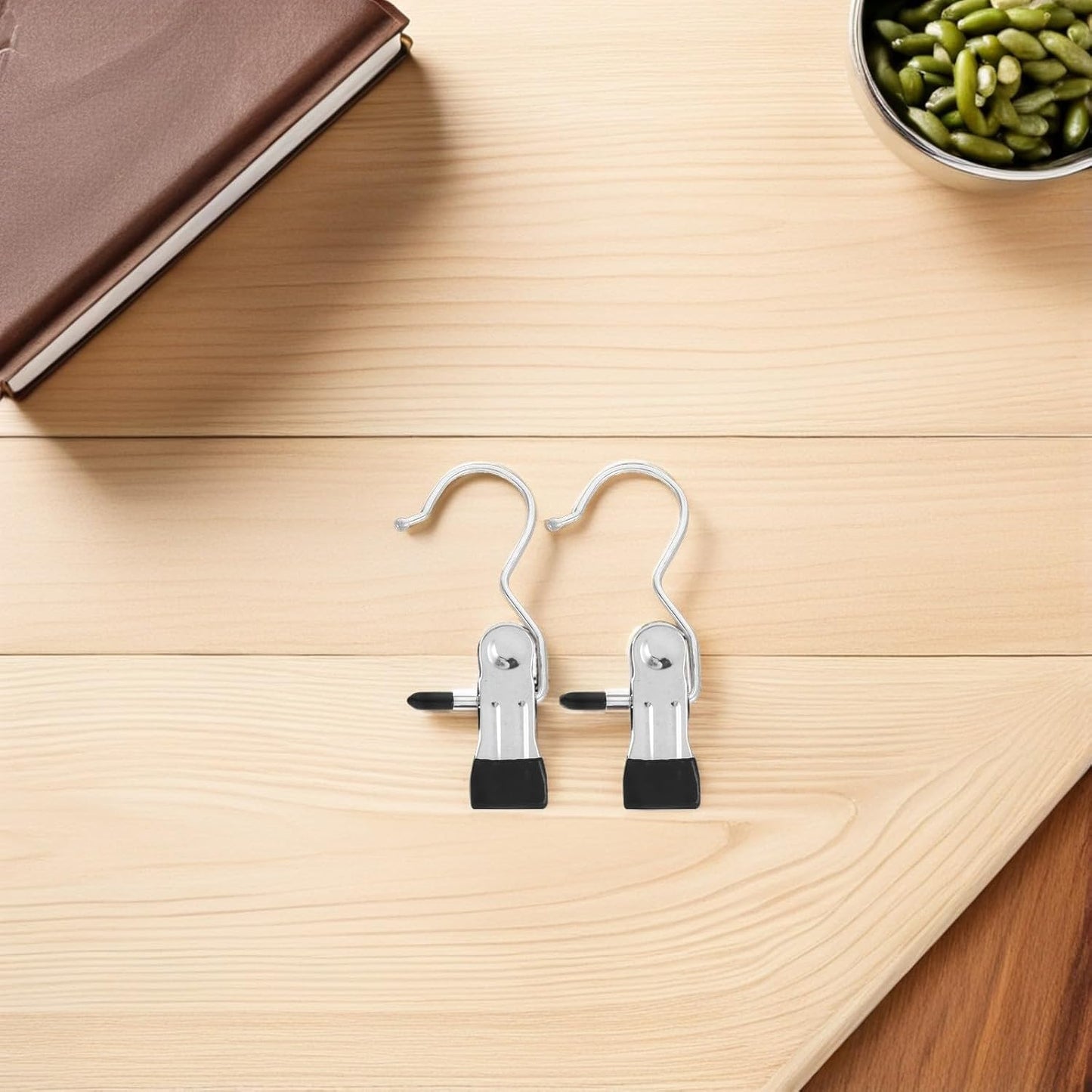 24pcs Stainless Steel Clothes Pins Heavy Duty Laundry Clips with Hooks Portable Windproof Clip Hangers for Bras Underwear Indoor Drying and Closet Organization