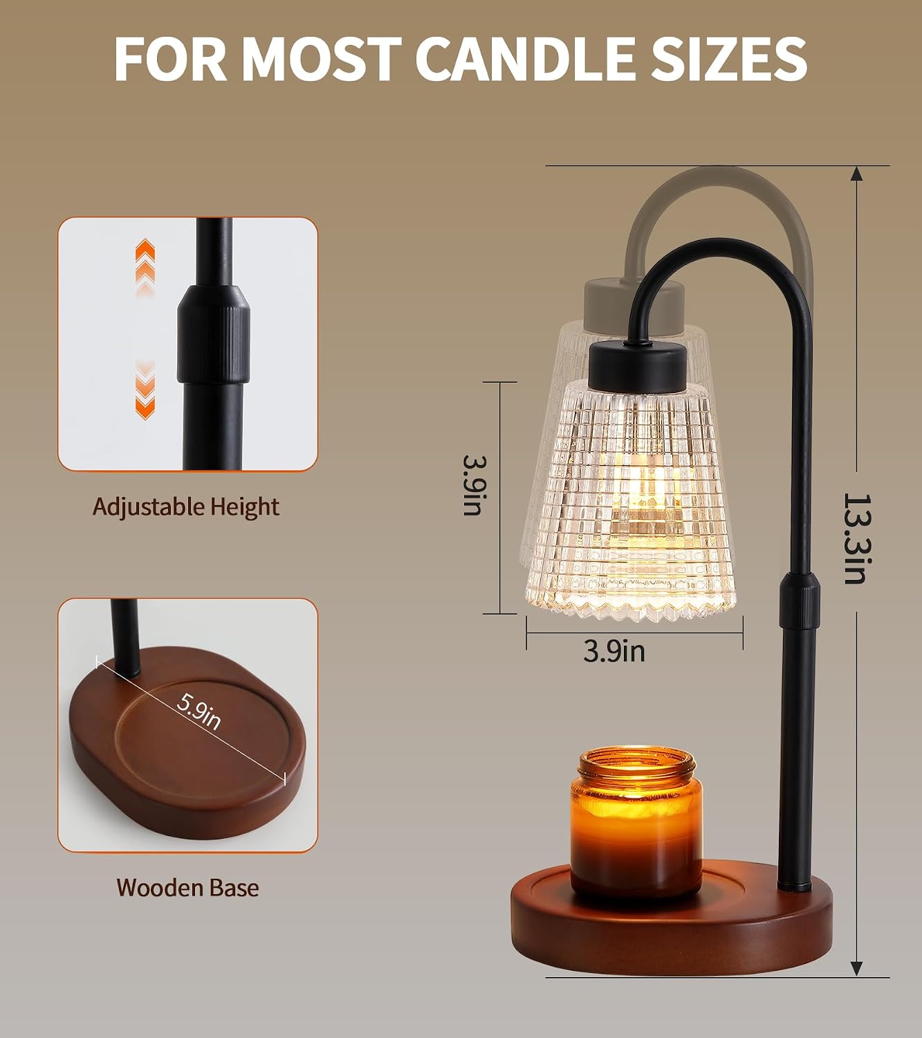 MEIXISUE Candle Warmer Lamp with Timer and Dimmer,Electric Gold Light Gifts for Women Melt Wax Warmer Lamp with 2 Bulbs for Candle Jars House Warming New Home Decor Bedroom