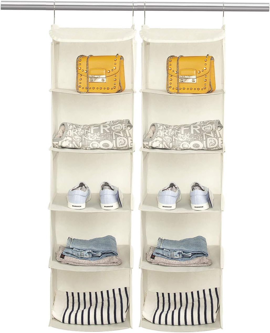 BrilliantJo 2 Pack Hanging Closet Organizer, 5 Shelves Hanging Storage with 6 Side Pockets for Clothes Shoes, 43"x12"x12"(Black)