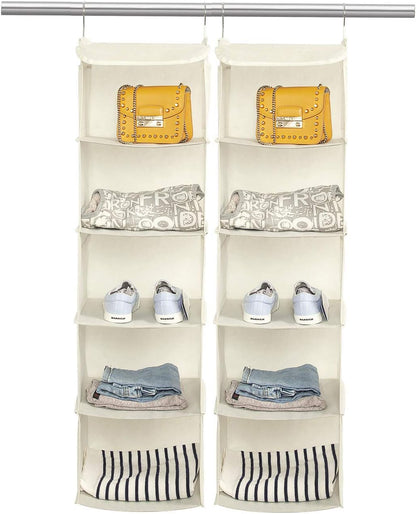 BrilliantJo 2 Pack Hanging Closet Organizer, 5 Shelves Hanging Storage with 6 Side Pockets for Clothes Shoes, 43"x12"x12"(Black)