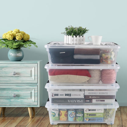 4-Pack 20 Quart Clear Under Bed Plastic Storage Bins with Wheels | Under Bed Storage Box, Locking Latch Lid, Easy-Glide Wheels, for Bedroom, Bathroom, Garage, and Office Organization