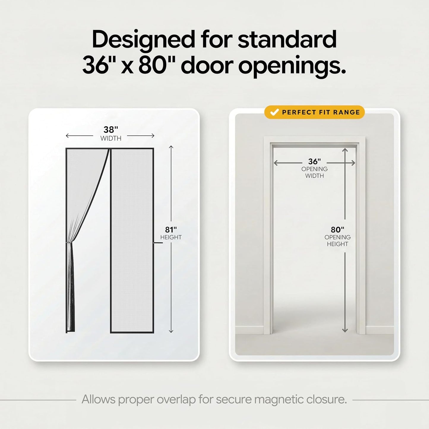 AUGO Magnetic Screen Door - Self Sealing, Heavy Duty, Hands Free Mesh Partition Keeps Bugs Out - Pet and Kid Friendly - Patent Pending Keep Open Feature - 38 Inch x 83 Inch