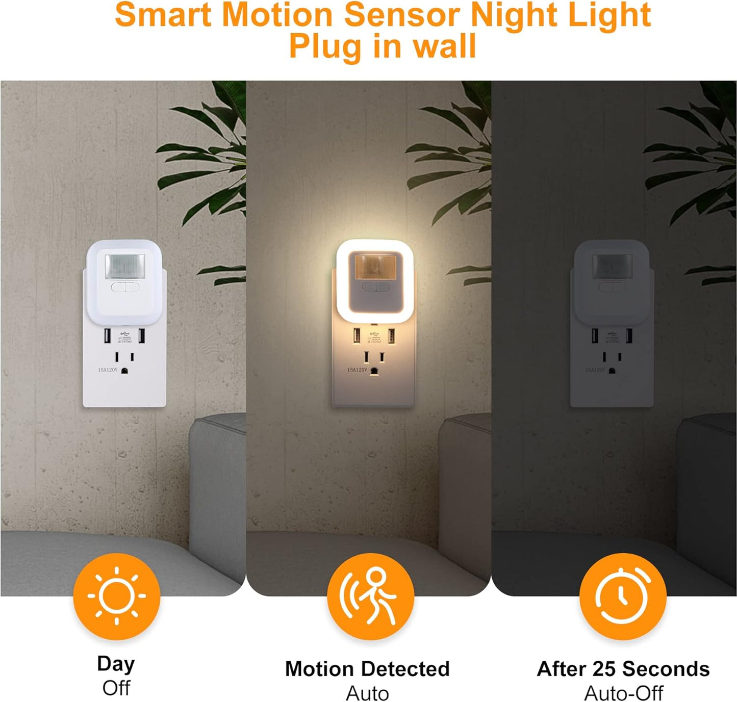 Yelko Night Light Plug In, 200LM Super Bright Nightlihts Plugin, Dimmable LED Night Light with 10 Brightness Levels Adjustable, Soft Warm White Motion Sensor Lights for Corridor, Stair, Gargae,hallway