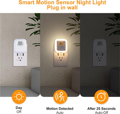 Yelko Night Light Plug In, 200LM Super Bright Nightlihts Plugin, Dimmable LED Night Light with 10 Brightness Levels Adjustable, Soft Warm White Motion Sensor Lights for Corridor, Stair, Gargae,hallway