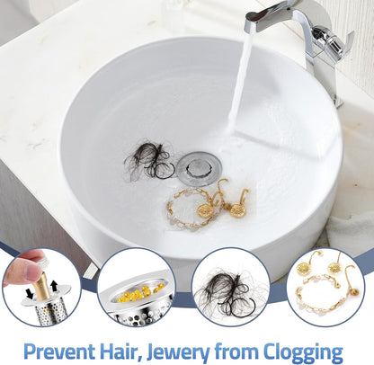 Bathroom Sink Drain Stoppers with Hair Catcher for 1.15-1.3 in,Universal Pop Up Filter Stainless Steel Sink Drain Stopper Anteecana