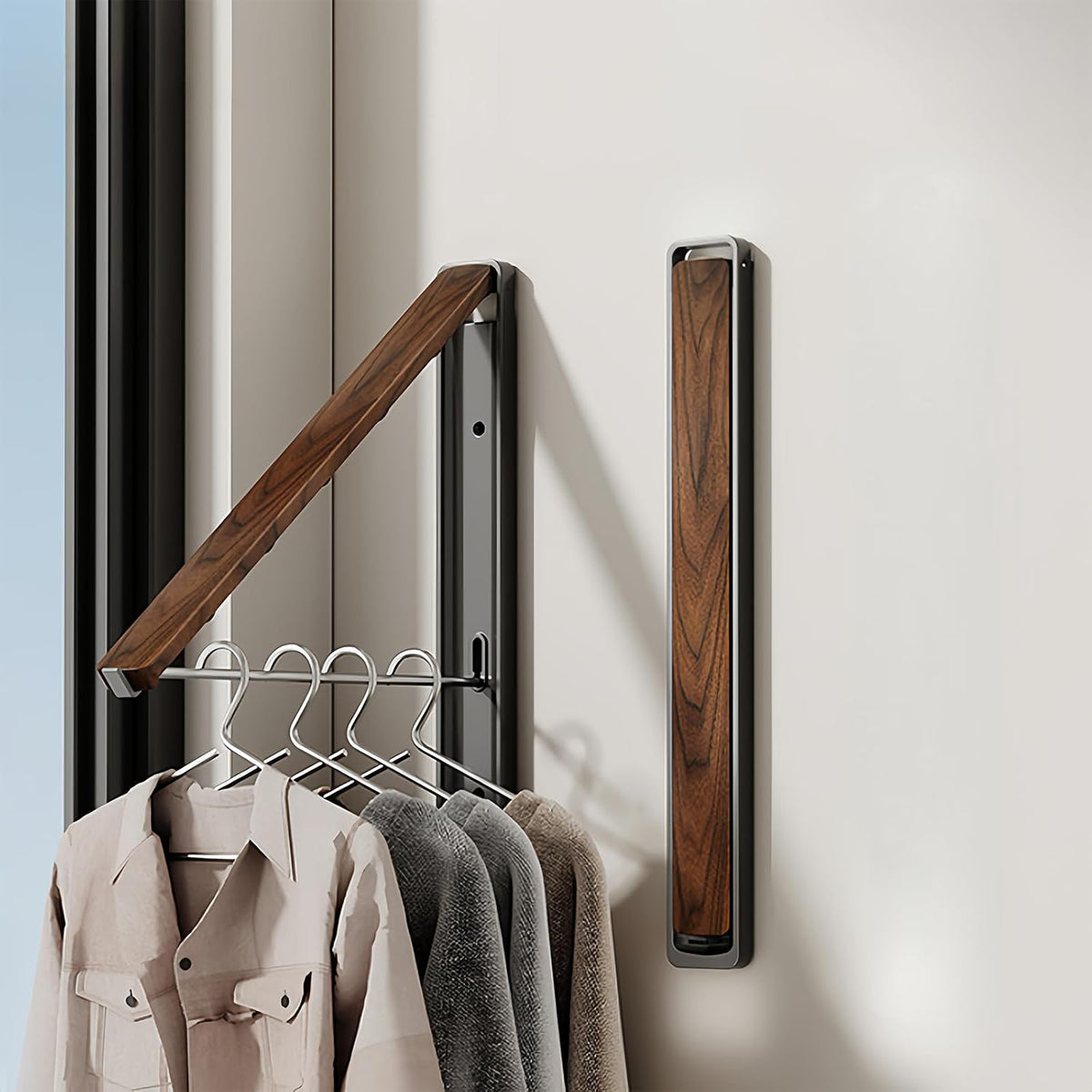 Wall Mounted Drying Rack, Retractable & Foldable Clothes Hanger for Laundry Room Organization, Hanger Dryer Rack Space Saving Closet Organizer (1)