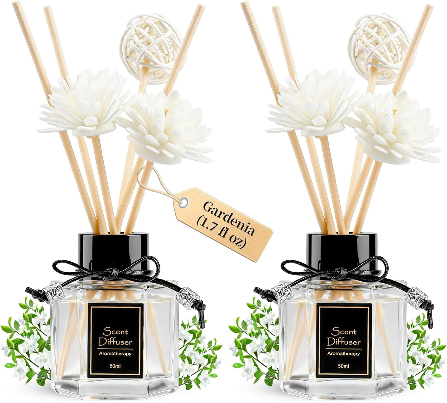 TonJin Reed Diffuser Set of 2 | 1.7 fl oz Natural Home Fragrance with Sticks | Long-Lasting Scented Sticks for Bathroom, Living Room & Bedroom | Non-Toxic Essential Oil Air Freshener Shangri-La