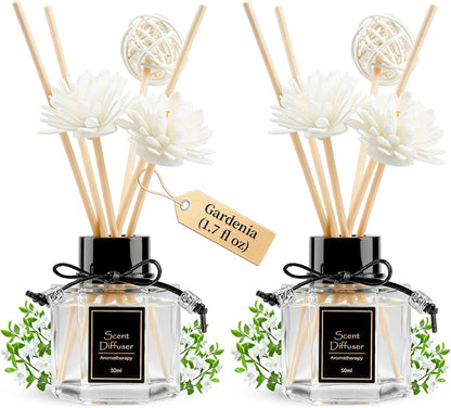 TonJin Reed Diffuser Set of 2 | 1.7 fl oz Natural Home Fragrance with Sticks | Long-Lasting Scented Sticks for Bathroom, Living Room & Bedroom | Non-Toxic Essential Oil Air Freshener Shangri-La