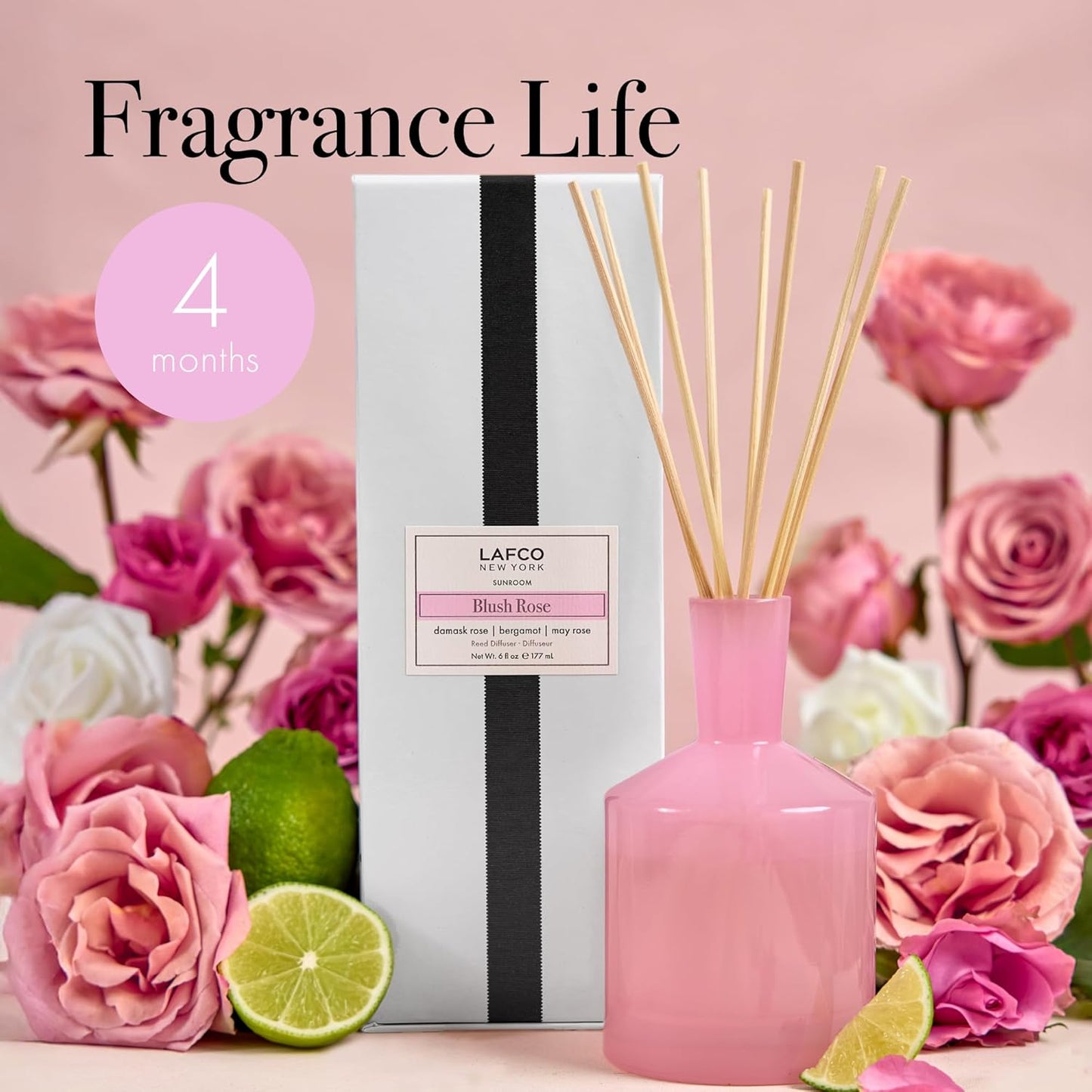LAFCO New York Classic Reed Diffuser, Sea & Dune - 6 oz - Up to 3 Months Fragrance Life - Reusable Glass Vessel - Natural Wood Reeds - Made in The USA